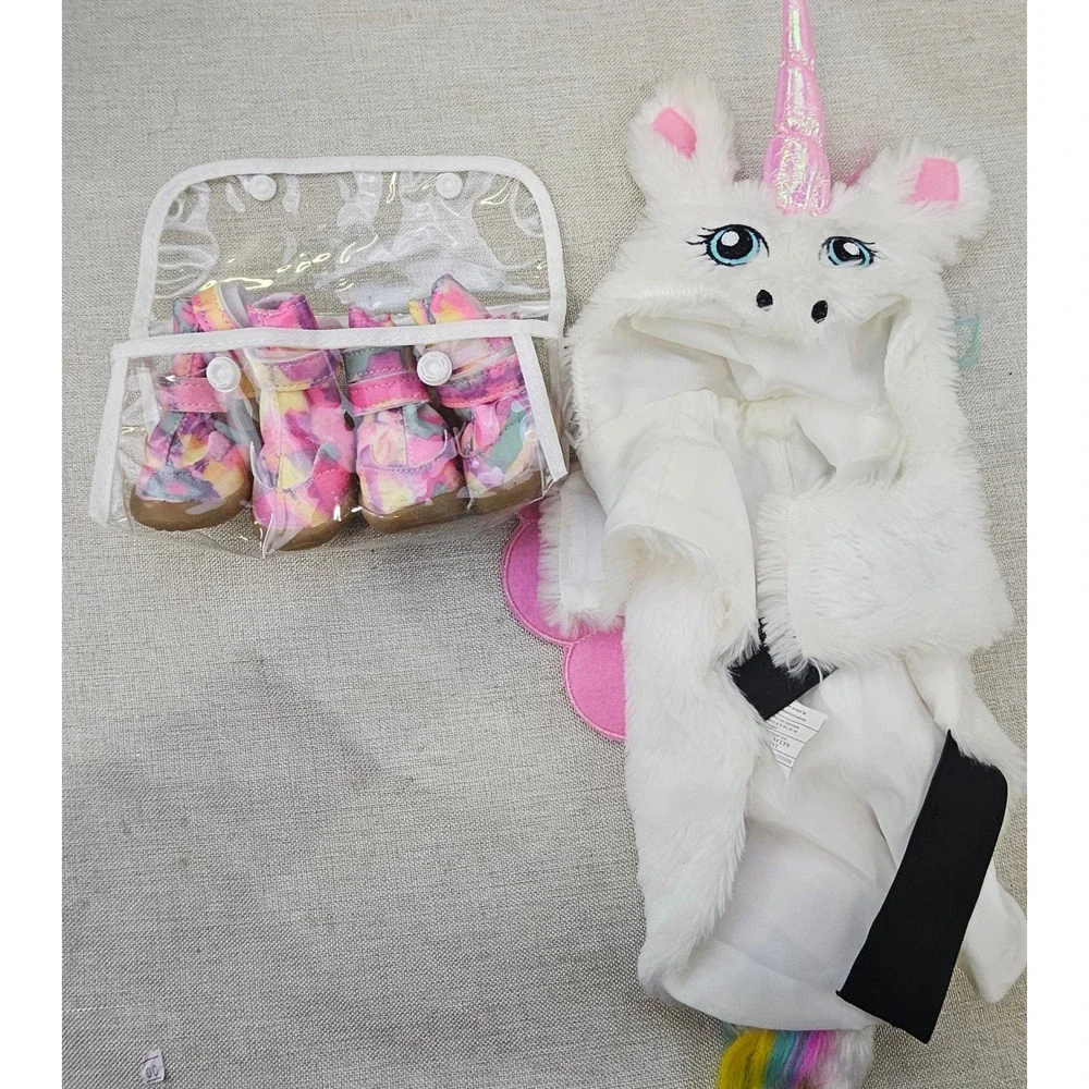 Michaels Unicorn Pet Costume Small White Pink Rainbow Wings Booties Set 550229